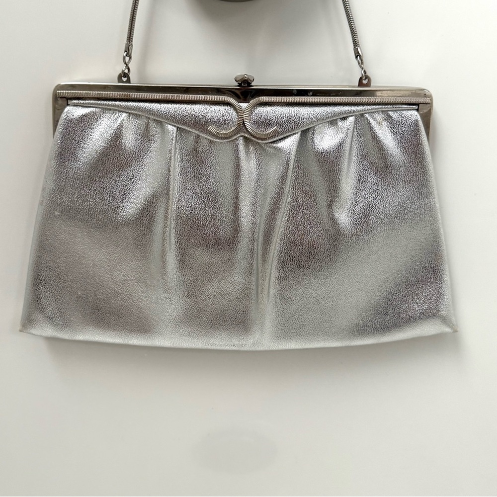 Vintage Silver Clutch Bag 80s Style